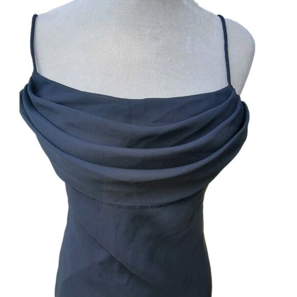 Vintage 90s Y2k JUMP Black Mini Slip‎ Dress Cowl Drape Made USA Juniors Sz 9/10 - Picture 2 of 7